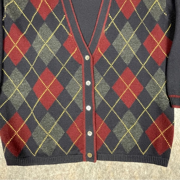 DKNY Wool Argyle Preppy Collegiate Grandmacore Relaxed Cardigan Sweater * - Picture 5 of 15